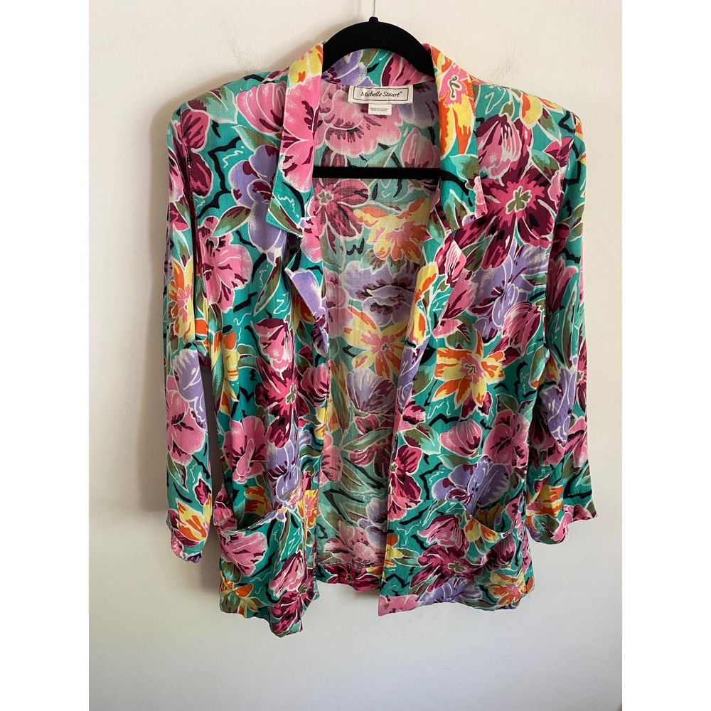 Michelle Stuart Vintage Floral Open Front Blazer Jacket Multicolor Size 8 Canada